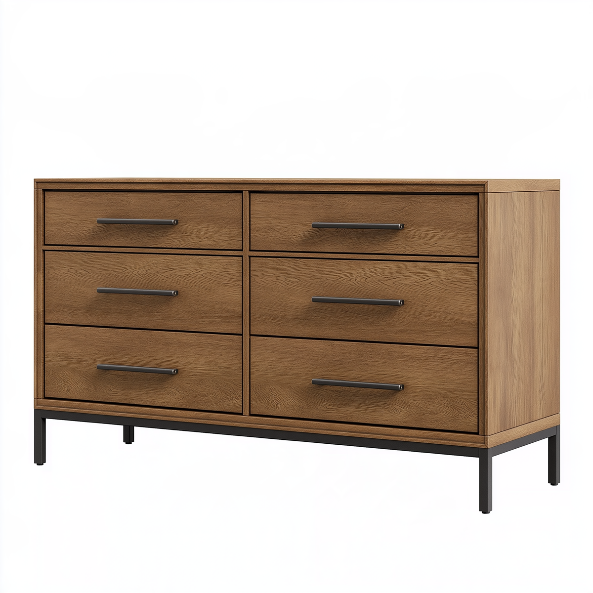 Cassettiera 150 x 45 x 85 cm in legno marrone con sei cassetti stile industriale