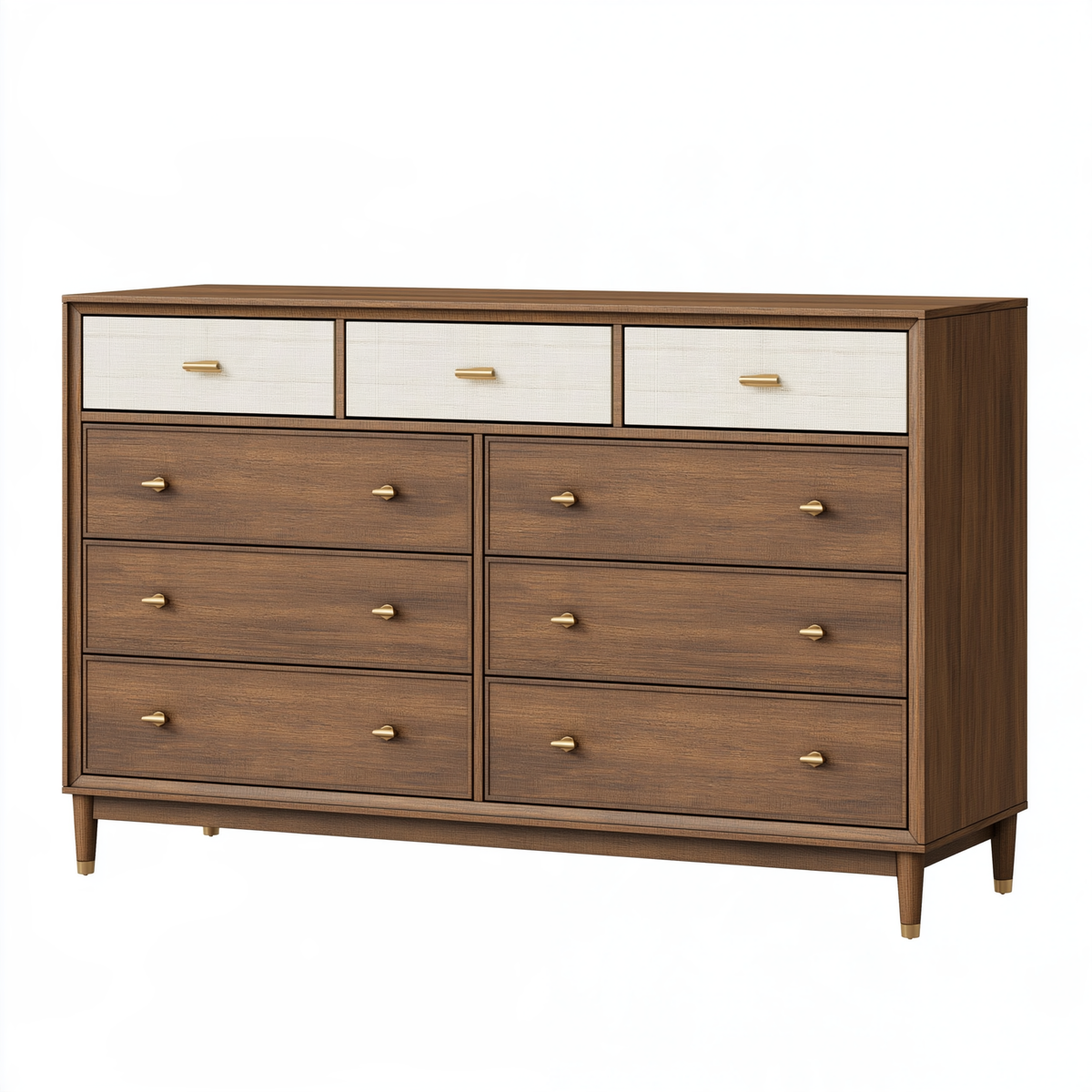 Cassettiera 160 x 45 x 100 cm in legno marrone e beige con 9 cassetti stile moderno