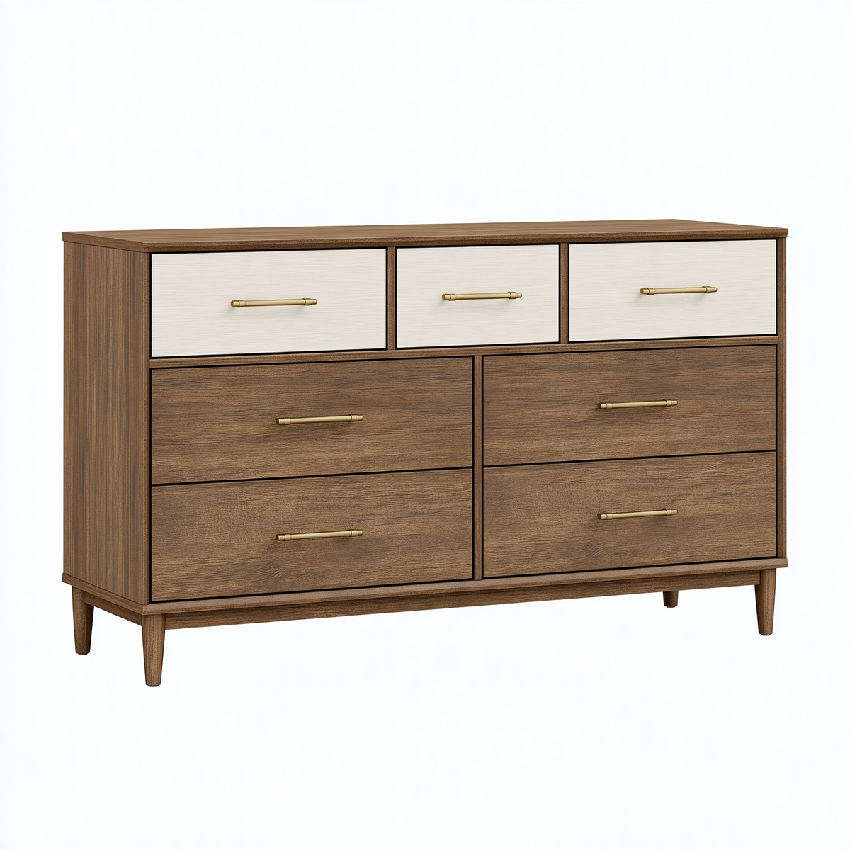 Cassettiera 150 x 45 x 100 cm effetto legno marrone e bianco - 7 cassetti stile moderno