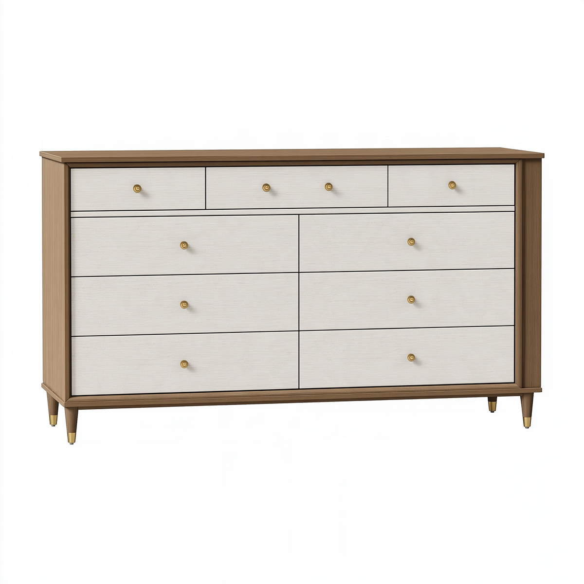 Cassettiera 160 x 45 x 100 cm in legno marrone e bianco con 9 cassetti stile moderno