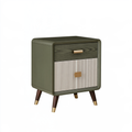 Comodino 45 x 40 x 60 cm in legno verde oliva con cassetto e anta a doghe