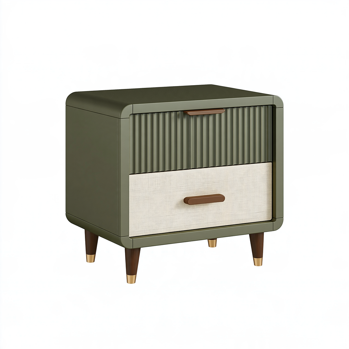 Comodino 50 x 40 x 60 cm verde oliva in legno con 2 cassetti stile moderno