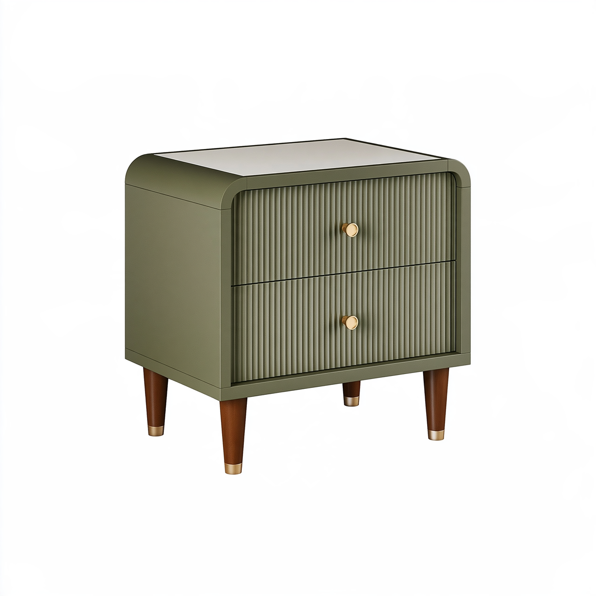 Comodino 50 x 40 x 65 cm in legno verde oliva - 2 cassetti stile contemporaneo