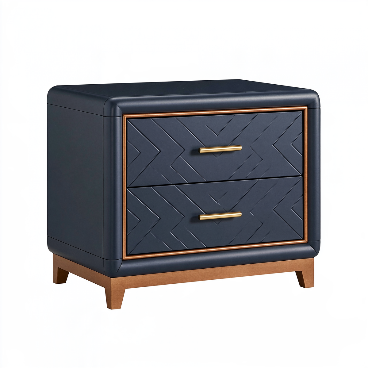 Comodino 50 x 40 x 55 cm in legno blu scuro e metallo dorato con due cassetti stile moderno