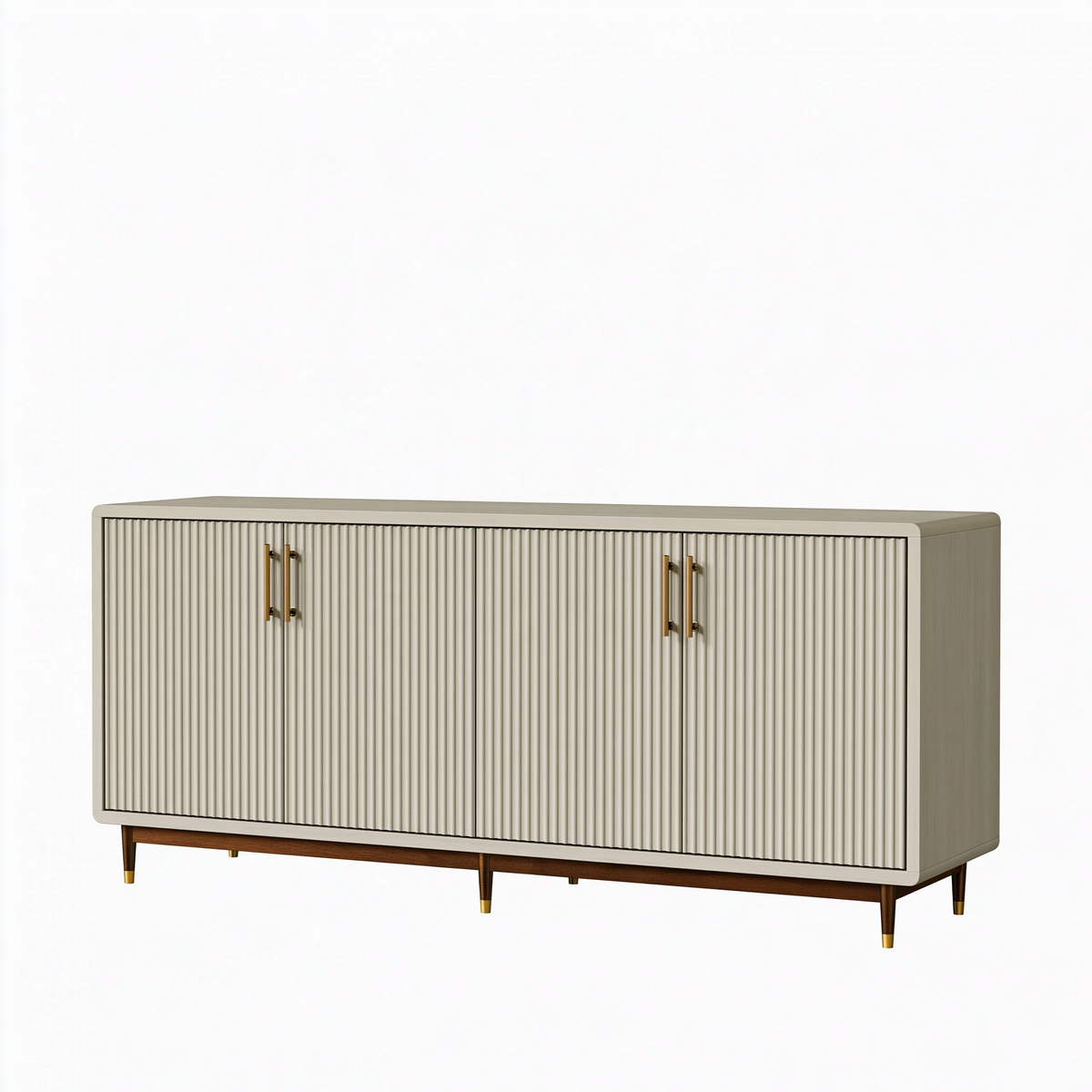 Credenza 180 x 45 x 85 cm in legno color crema con ante scanalate stile moderno