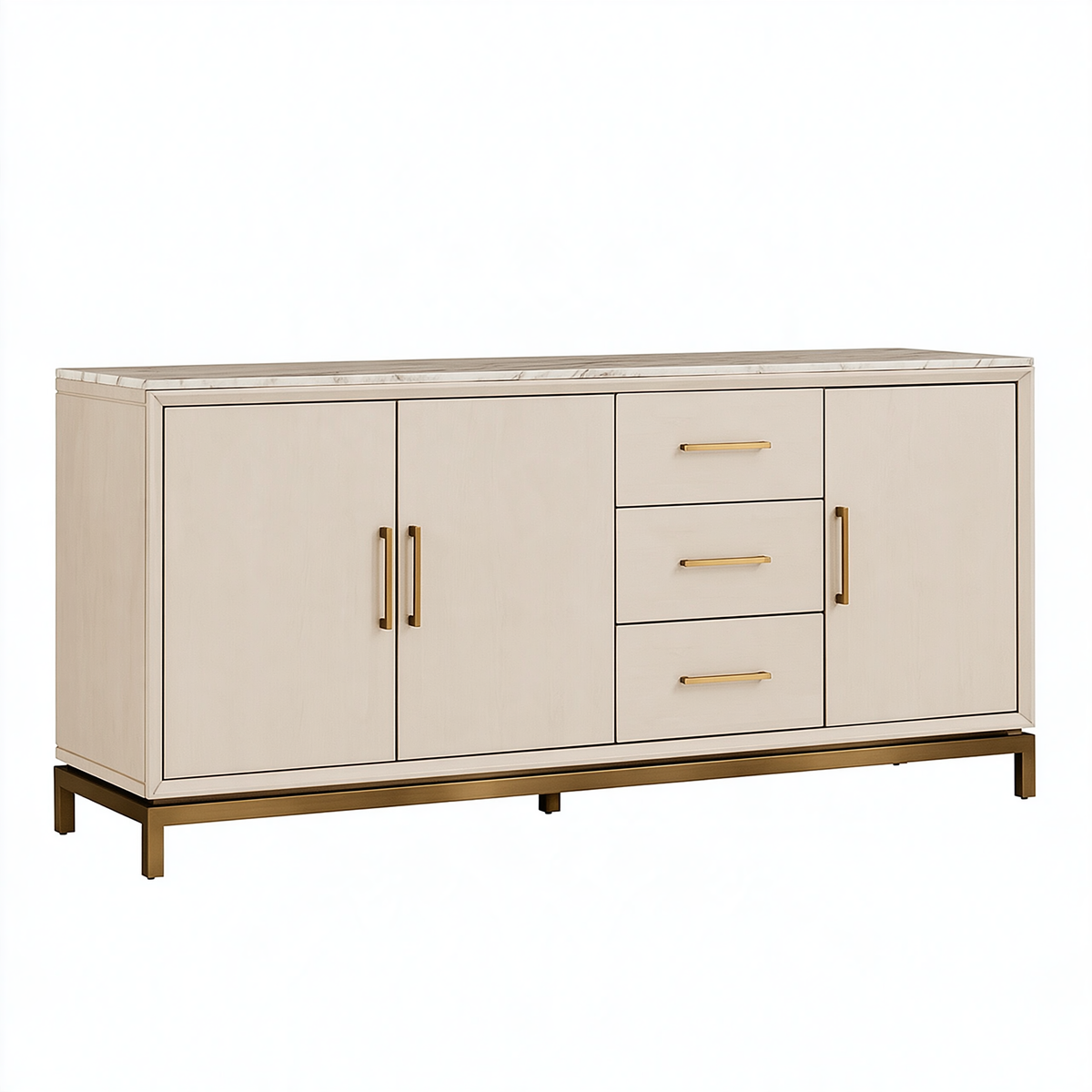 Credenza 180 x 45 x 90 cm beige effetto legno con metallo dorato - contenitore moderno