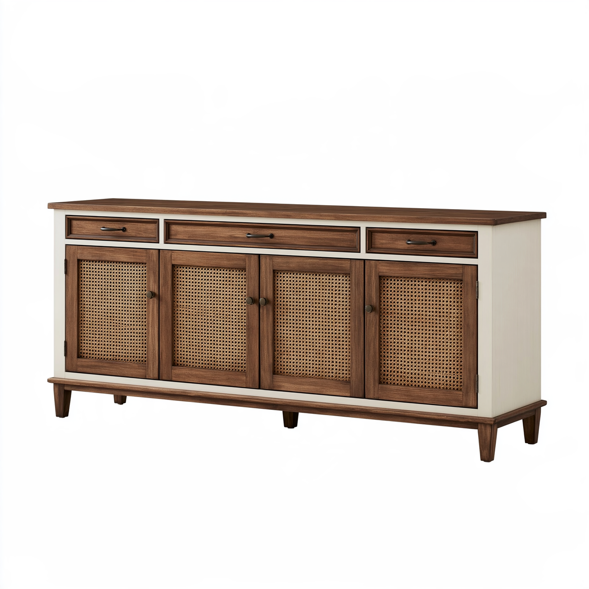 Credenza 180 x 45 x 90 cm in legno marrone e bianco con rattan - stile rustico contenitore