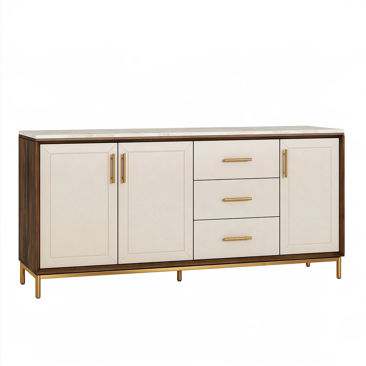 Credenza 180 x 45 x 90 cm in legno crema e noce con piano effetto marmo - contenitore moderno