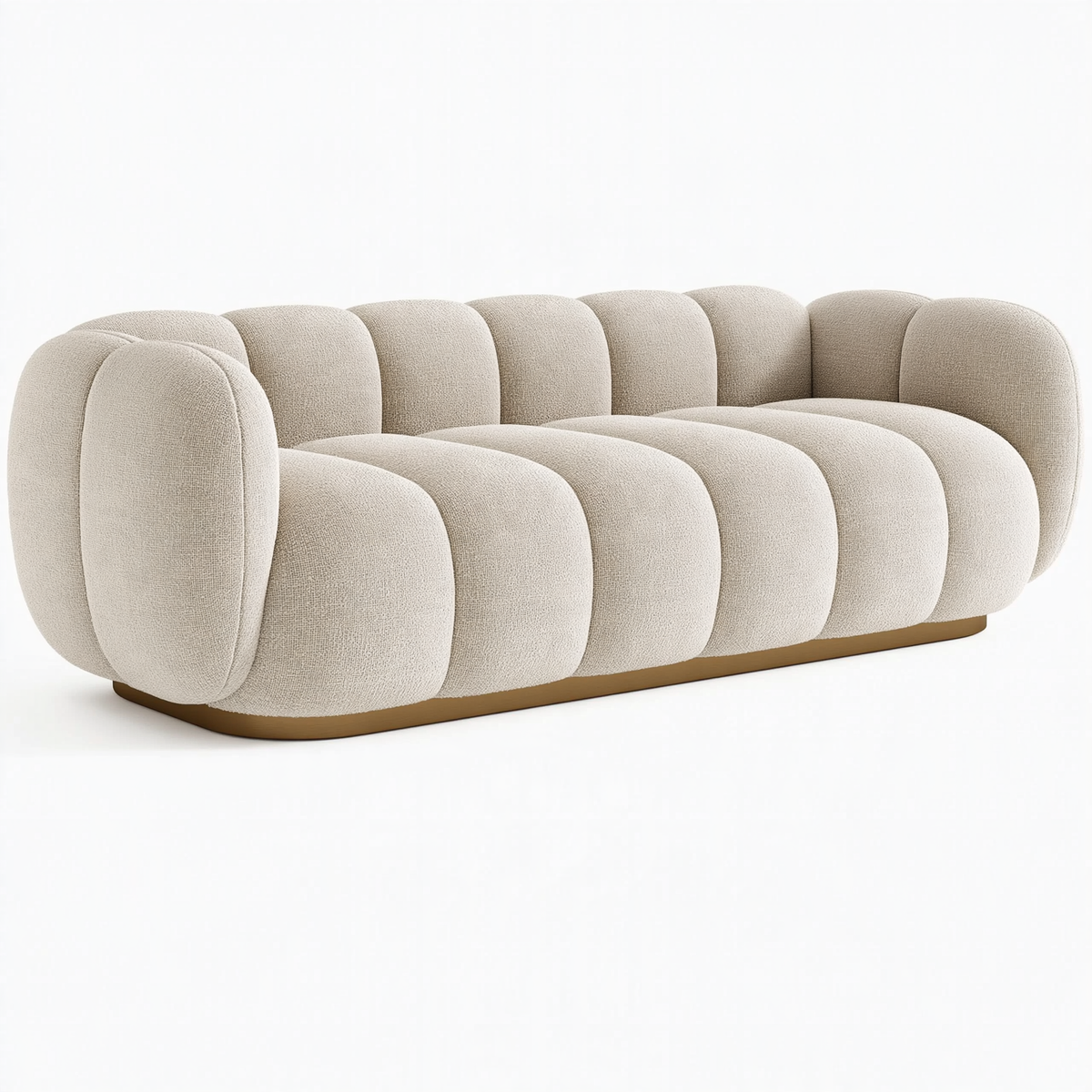 Divano 3 posti 230 x 95 x 75 cm in tessuto bouclé beige - stile moderno curvo