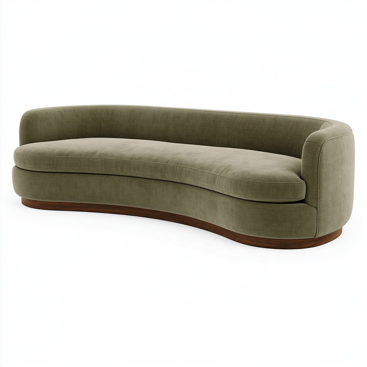 Divano 3 posti 230 x 95 x 75 cm in tessuto verde oliva con base in legno stile curvo