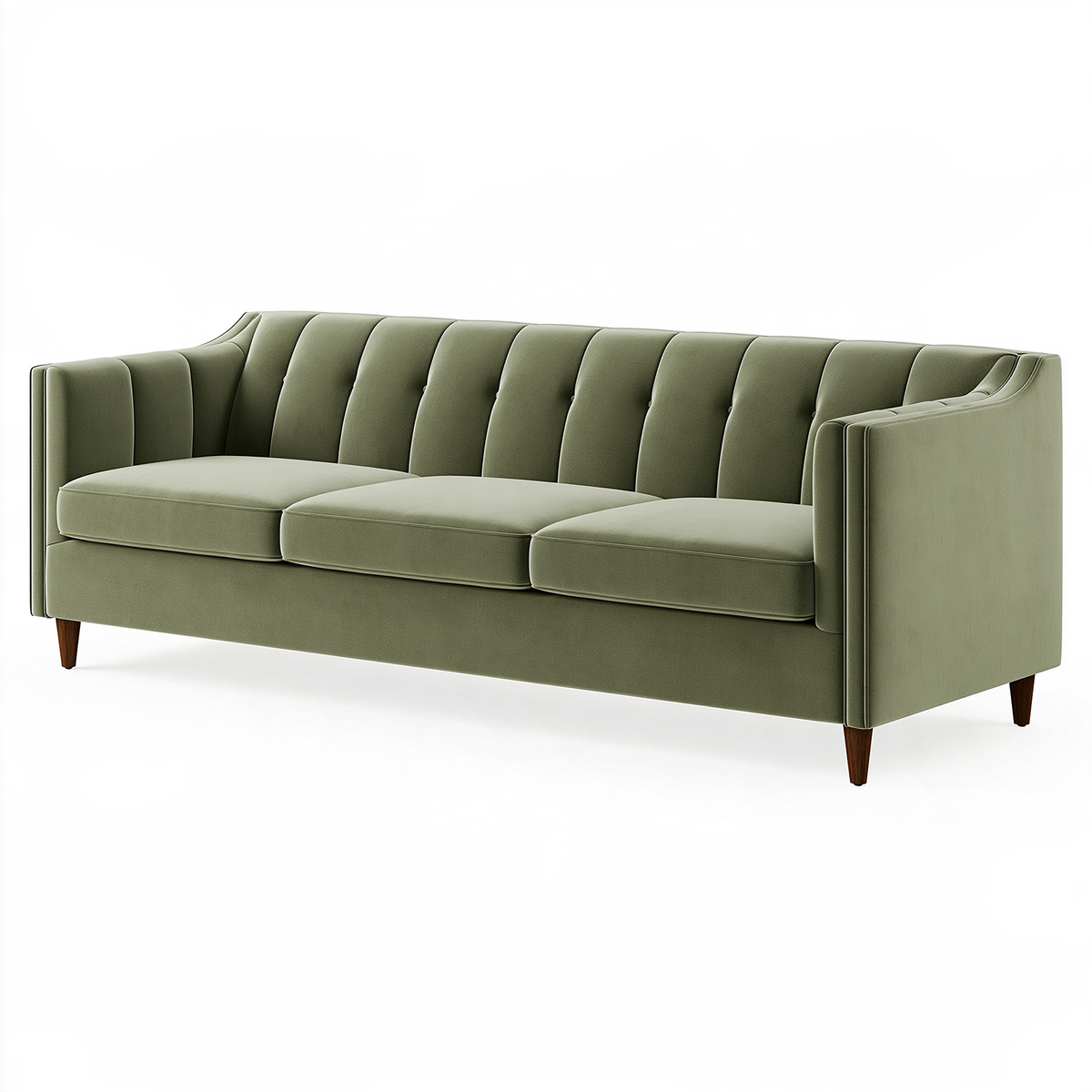 Divano 3 posti 220 x 90 x 85 cm in tessuto verde salvia - stile moderno con schienale capitonné