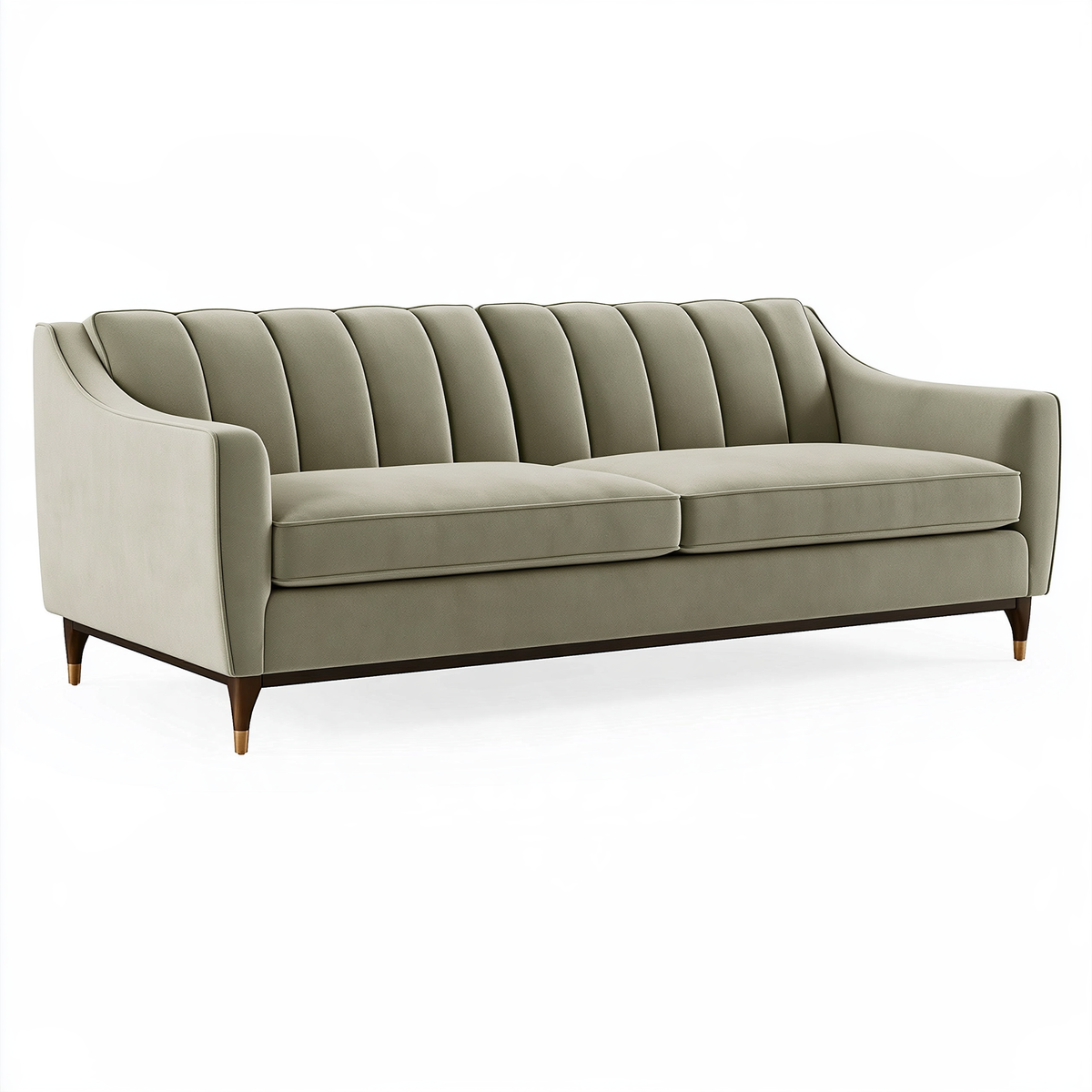 Divano 3 posti 200 x 90 x 85 cm in tessuto beige - schienale scanalato e gambe in legno