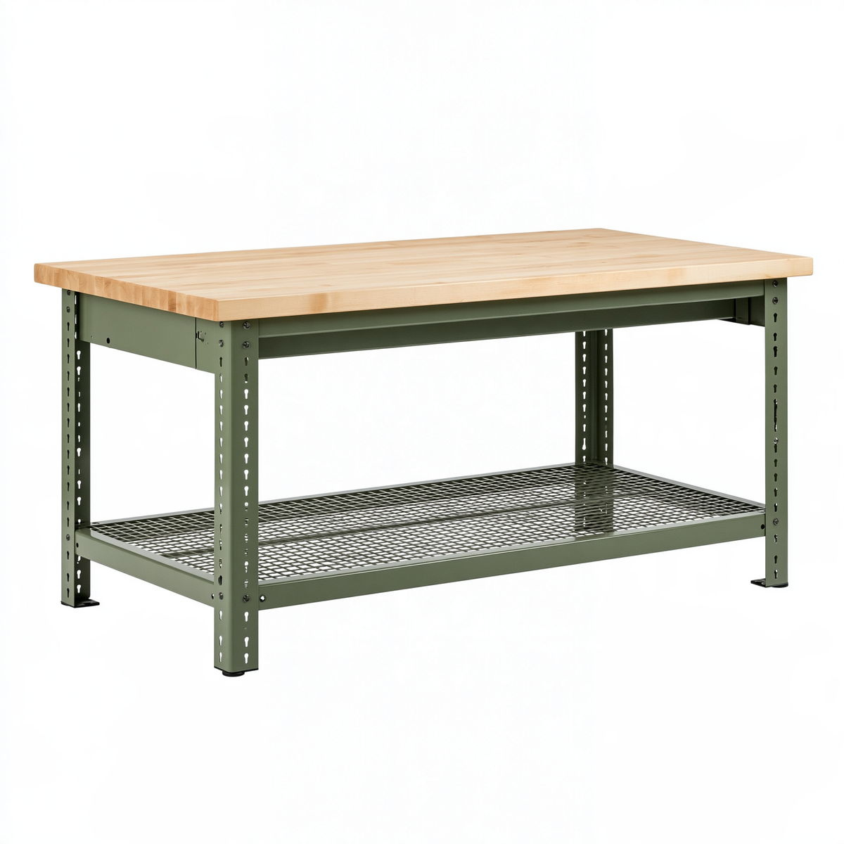 Banco da lavoro 152 x 61 x 91 cm in legno e acciaio verde con ripiano a griglia