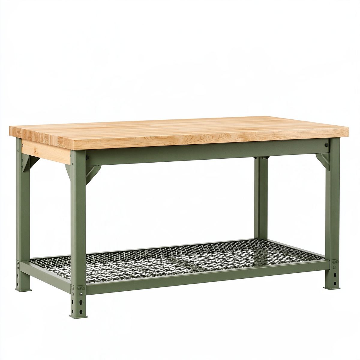 Banco da lavoro 120 x 60 x 90 cm in legno e metallo verde con ripiano inferiore