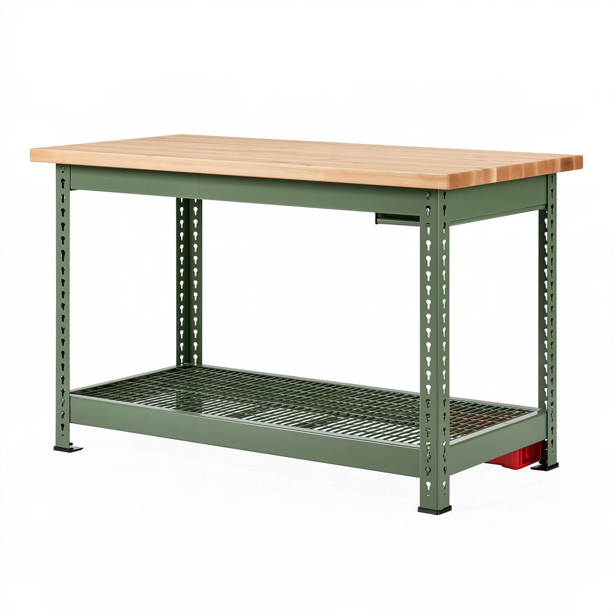 Banco da lavoro 120x60x90 cm in legno e acciaio verde con ripiano regolabile