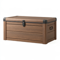 Baule contenitore da esterno 120 x 60 x 65 cm in resina marrone effetto legno stile rustico