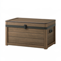 Baule contenitore da esterno 120 x 60 x 65 cm in resina marrone effetto legno con coperchio e maniglie