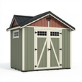 Casetta da giardino 240 x 180 x 230 cm in legno verde salvia con doppia porta e finestre