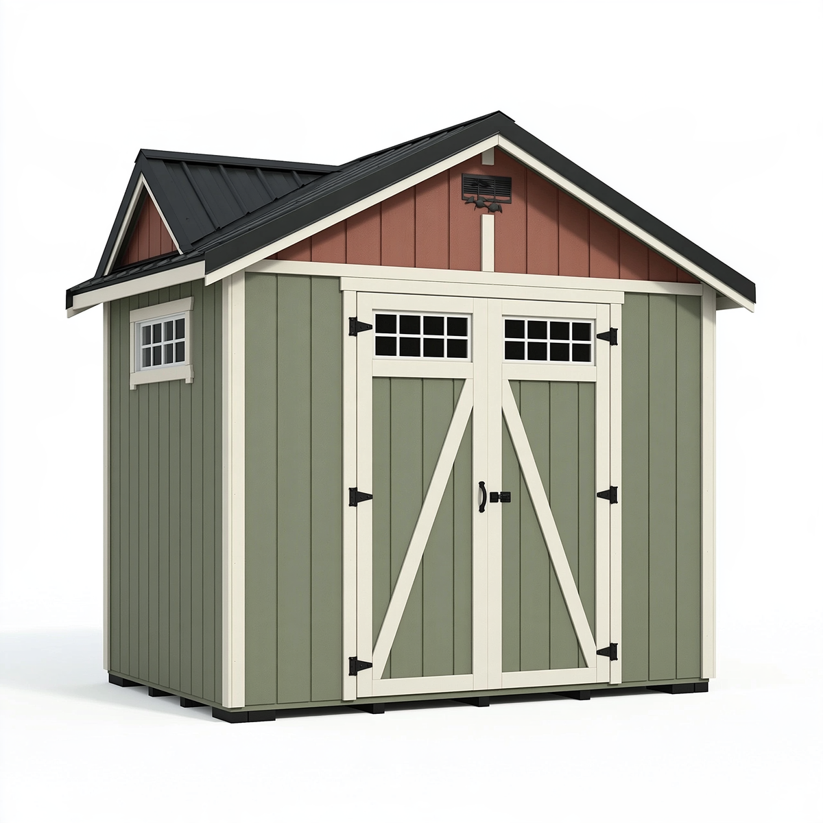 Casetta da giardino 240 x 180 x 230 cm in legno verde salvia con doppia porta e finestre