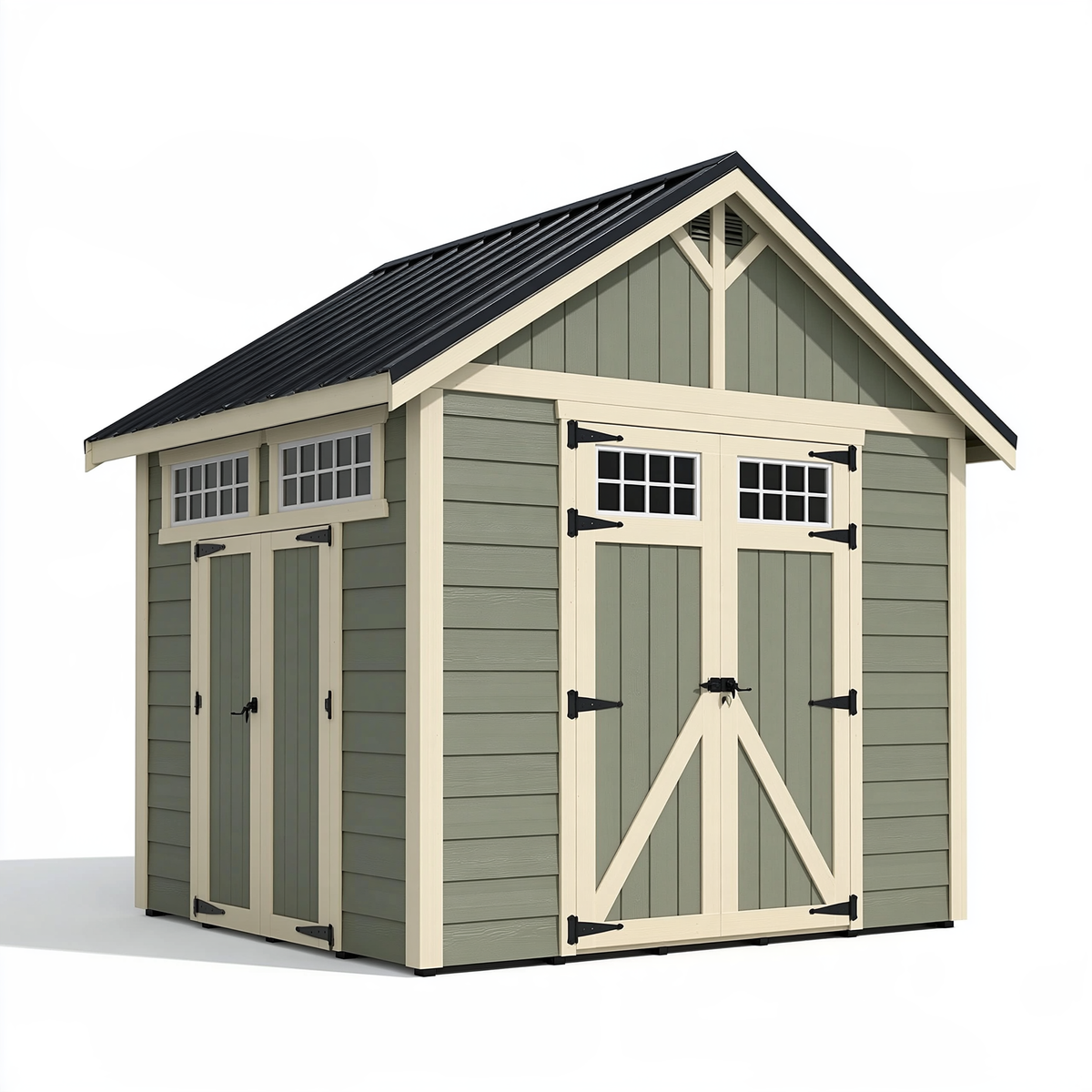Casetta da giardino 320 x 240 x 250 cm in legno verde salvia con doppia porta stile rustico