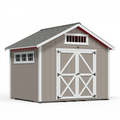 Casetta da giardino 360 x 300 x 300 cm in legno tortora e bianco con doppia porta stile rustico
