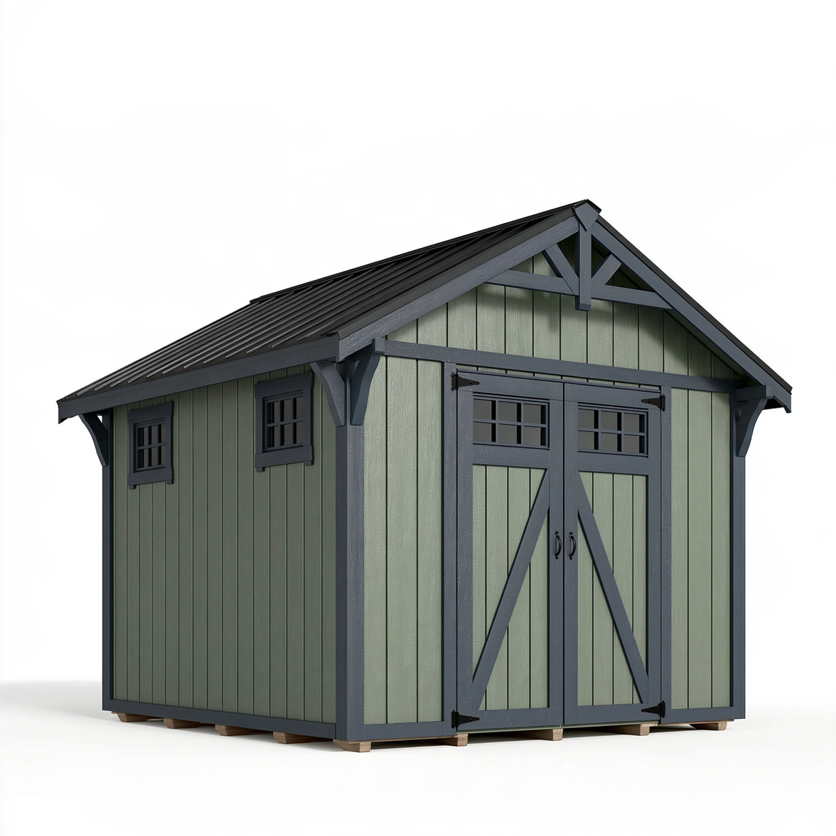 Casetta da giardino 240 x 180 x 220 cm in legno verde salvia e antracite - deposito esterno rustico