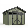 Casetta da giardino 240 x 180 x 220 cm in resina verde salvia con porte doppie stile rustico