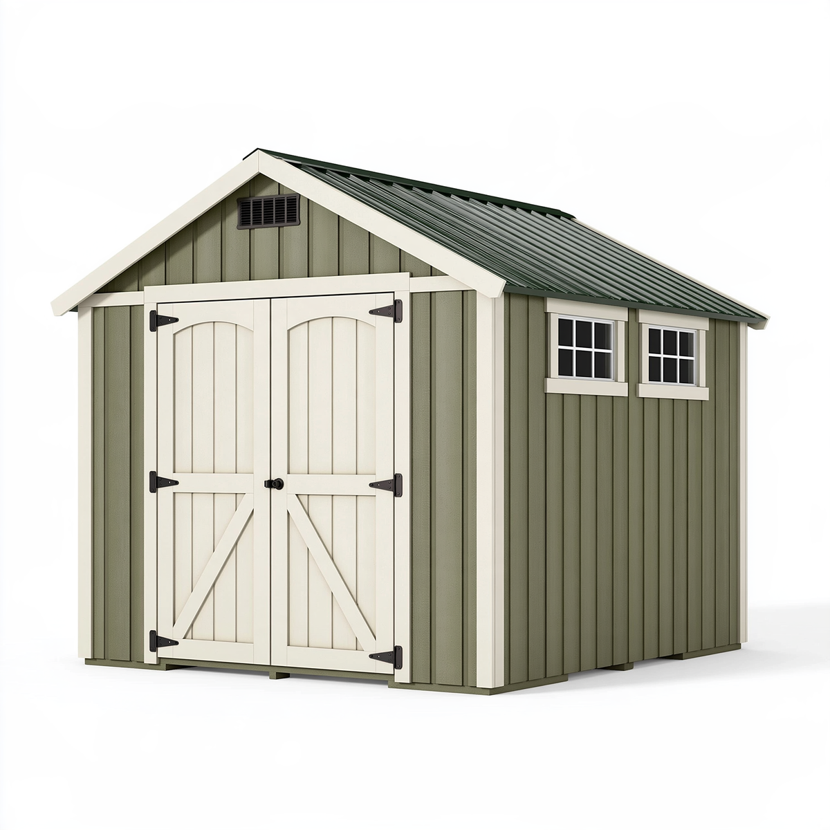 Casetta da giardino 183 x 105 x 206 cm in resina verde salvia con doppia porta e finestre
