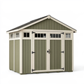 Casetta da giardino 244 x 183 x 238 cm in resina verde salvia e beige - deposito esterno con doppia porta