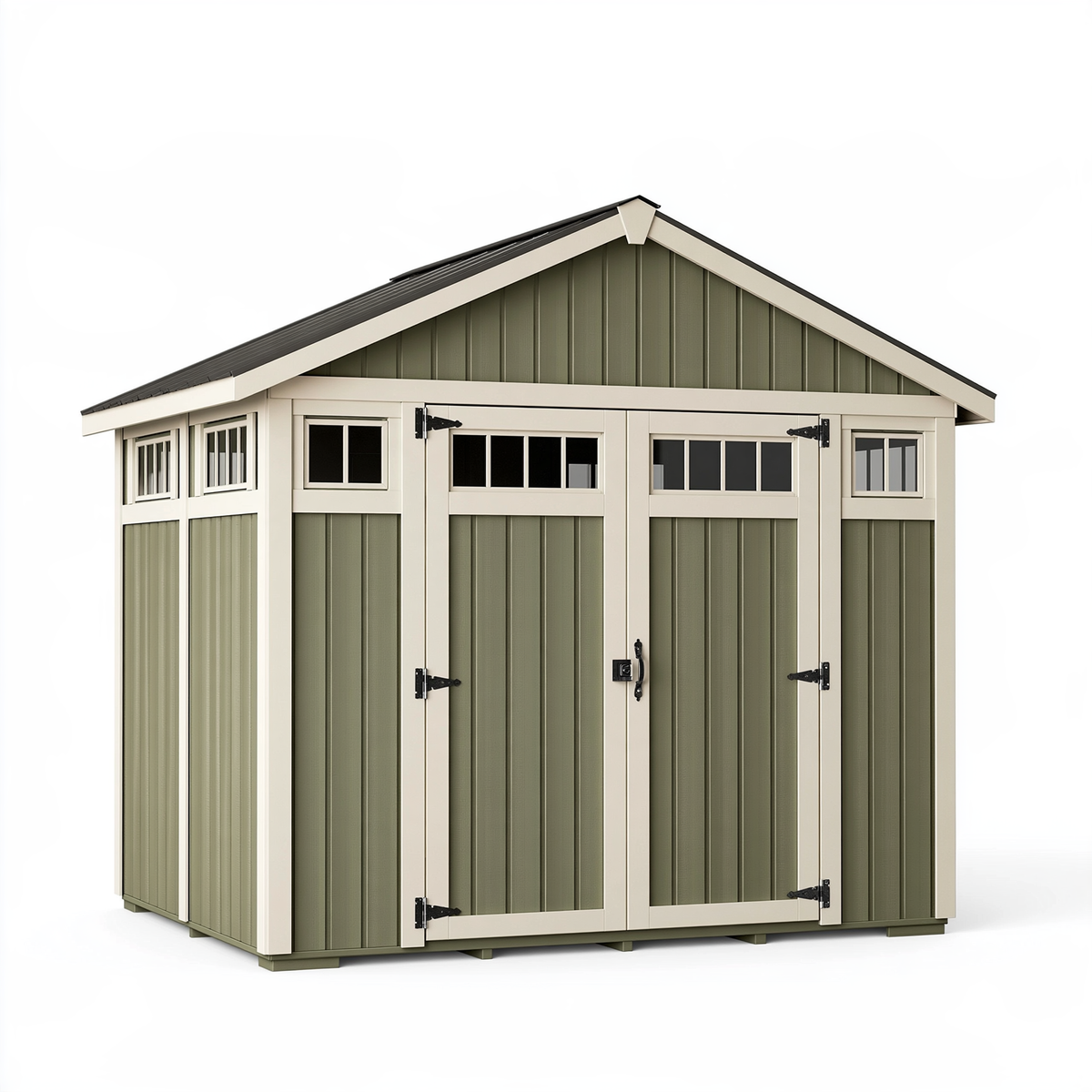 Casetta da giardino 244 x 183 x 238 cm in resina verde salvia e beige - deposito esterno con doppia porta
