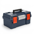 Cassetta portautensili 45 x 25 x 23 cm in plastica blu navy con chiusure arancioni e maniglia
