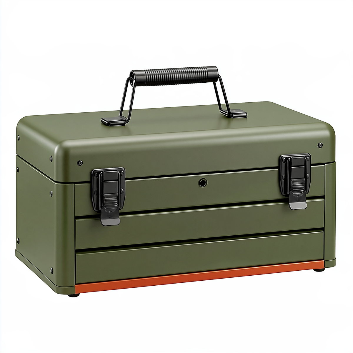Valigia porta attrezzi 40 x 25 x 20 cm in metallo verde oliva con chiusure a scatto